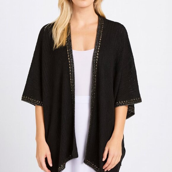 St. John Black Gold Metallic Knit Open Front Sweater Poncho Size: One Size #9458 - Picture 1 of 6